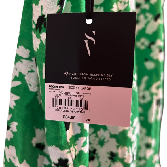 NWT Simply Vera Vera Wang Green Pleated Sleeveless Blouse Size XXL - Picture 3 of 6